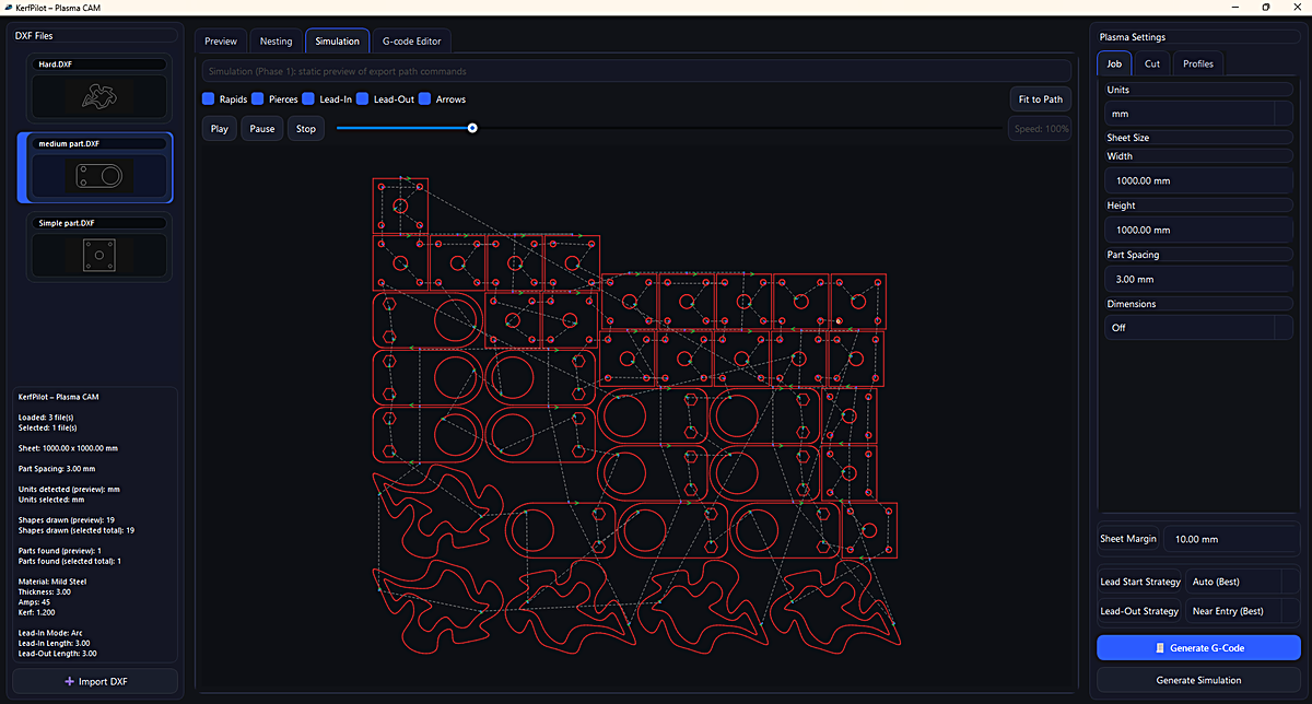 KerfPilot: Simulation tab